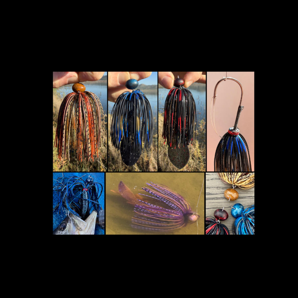 CUSTOM MADE, 100% HAND TIED WOBBLE HEAD BASS JIGS